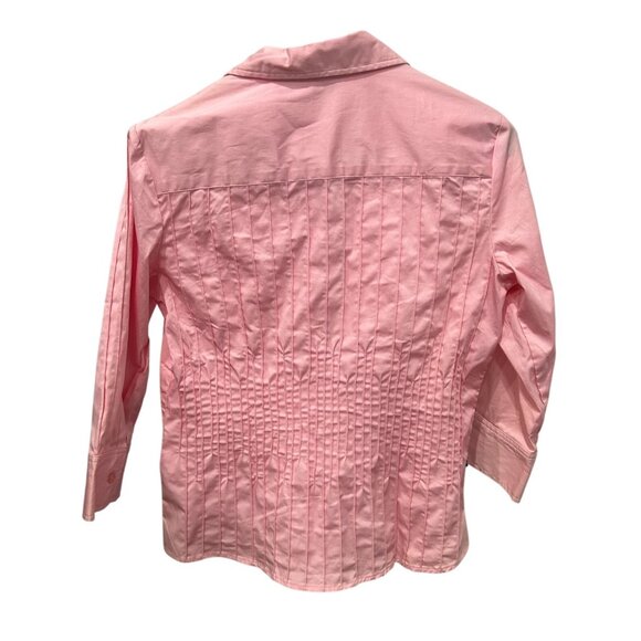 Allison Morgan Small Pintuck Pink Button-Up Pleated Blouse 3/4 Sleeve - Picture 2 of 7